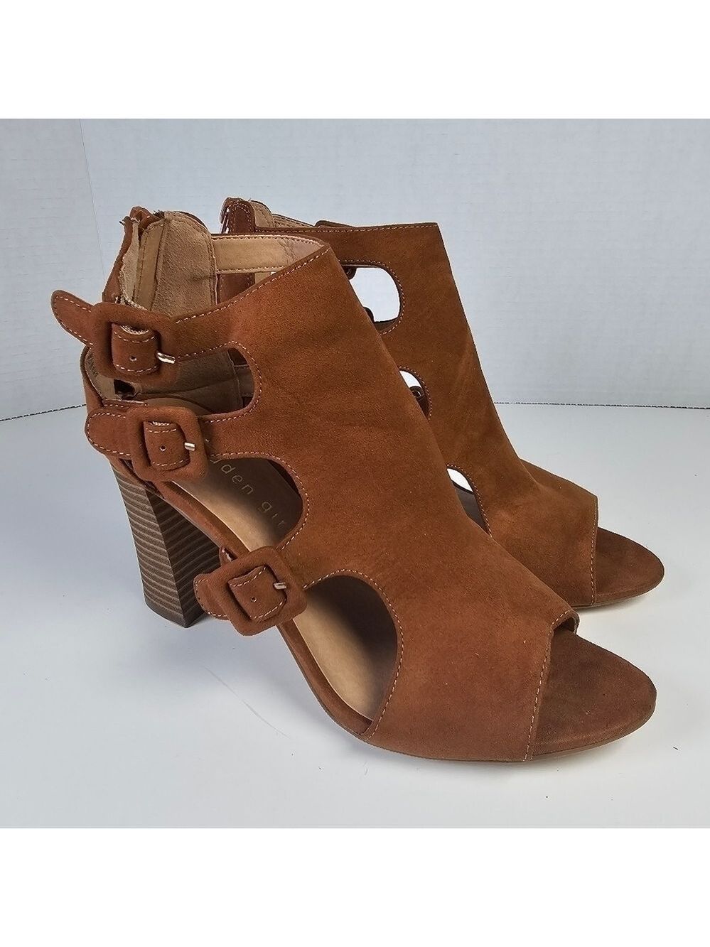 Madden Girl Beatrik Cognac Suede Gladiator Heels